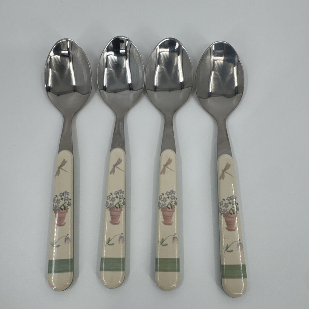 4 Pfaltzgraff Flower Garden Soup‎ Table Spoons Plastic/Stainless
